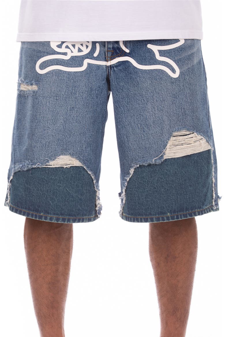 Hoodsie Ripped Denim Shorts, Alternate, color, BLUE MELT