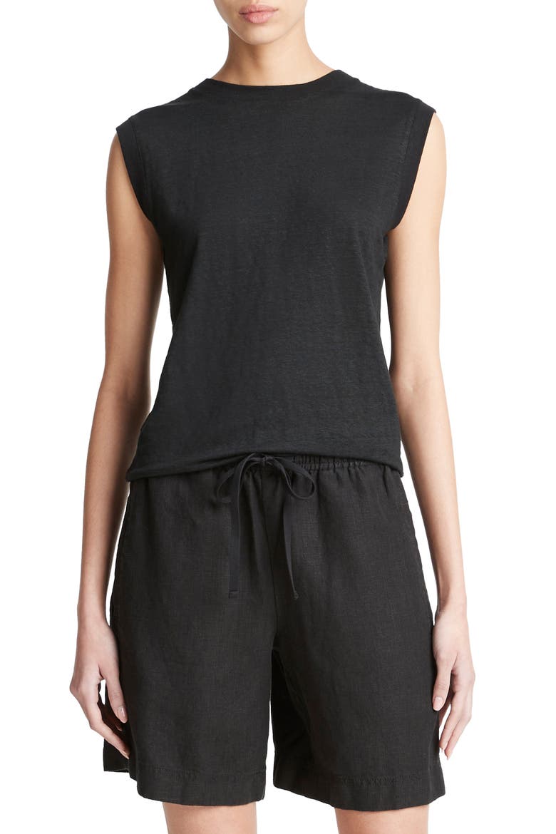 Linen Muscle Tee, Main, color, BLACK