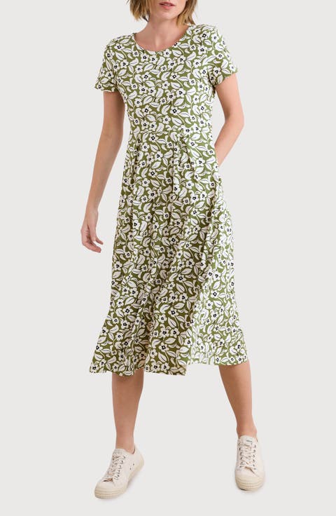 Veronica Floral Print Stretch Organic Cotton Jersey Midi Dress