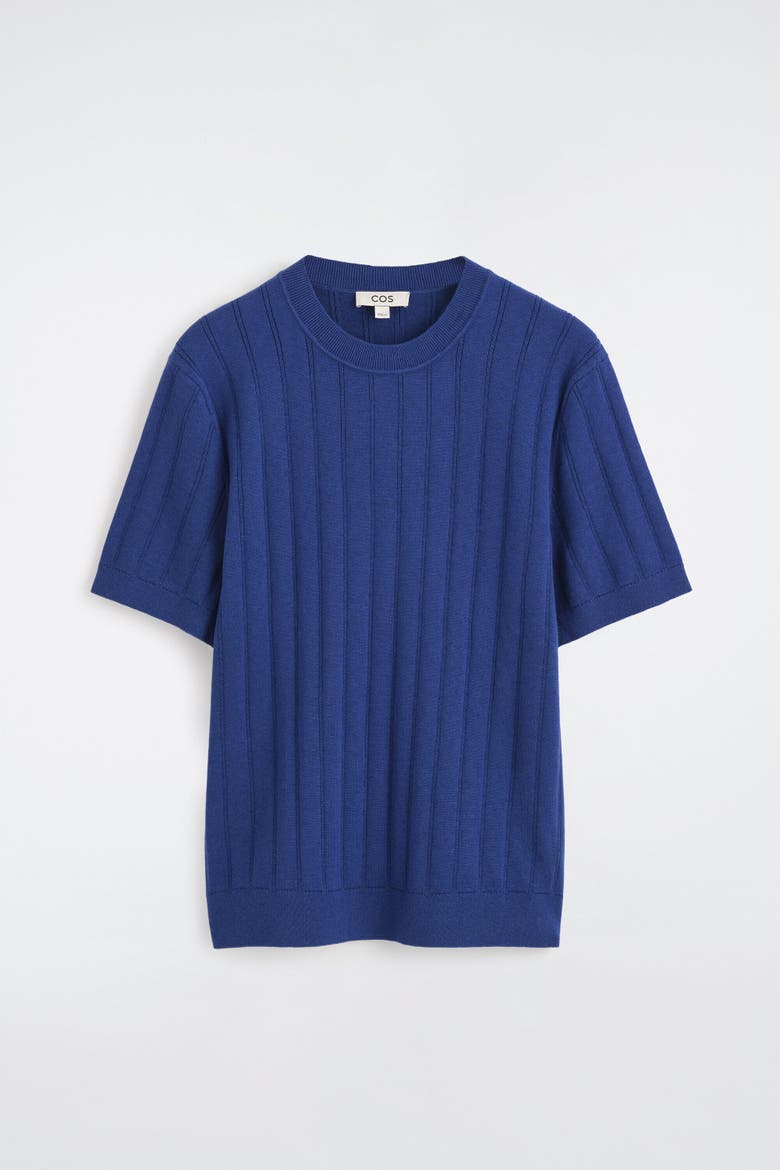 Ribbed Merino Wool-cotton T-shirt, Alternate, color, COBALT BLUE