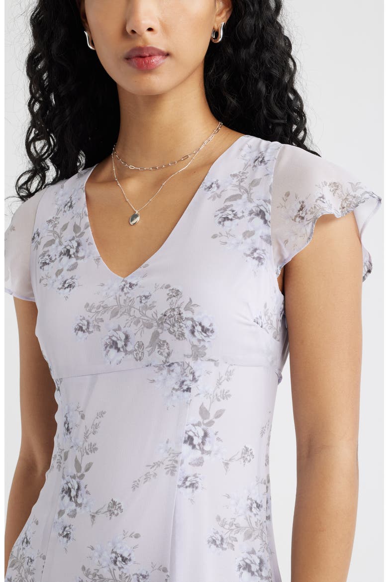 Short Sleeve Godet Pleat Dress, Alternate, color, PURPLE MIRAGE FLORAL