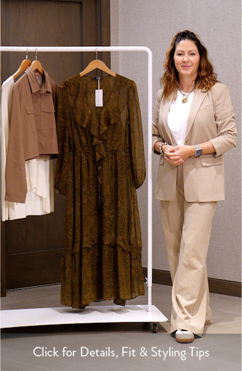 Paisley Print Ruffle Long Sleeve Maxi Dress, sales video thumbnail