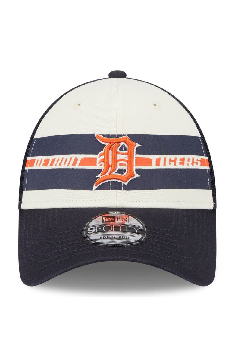 New Era Men's New Era White/Navy Detroit Tigers Team Stripe Trucker 9FORTY Snapback Hat, Alternate, color, 