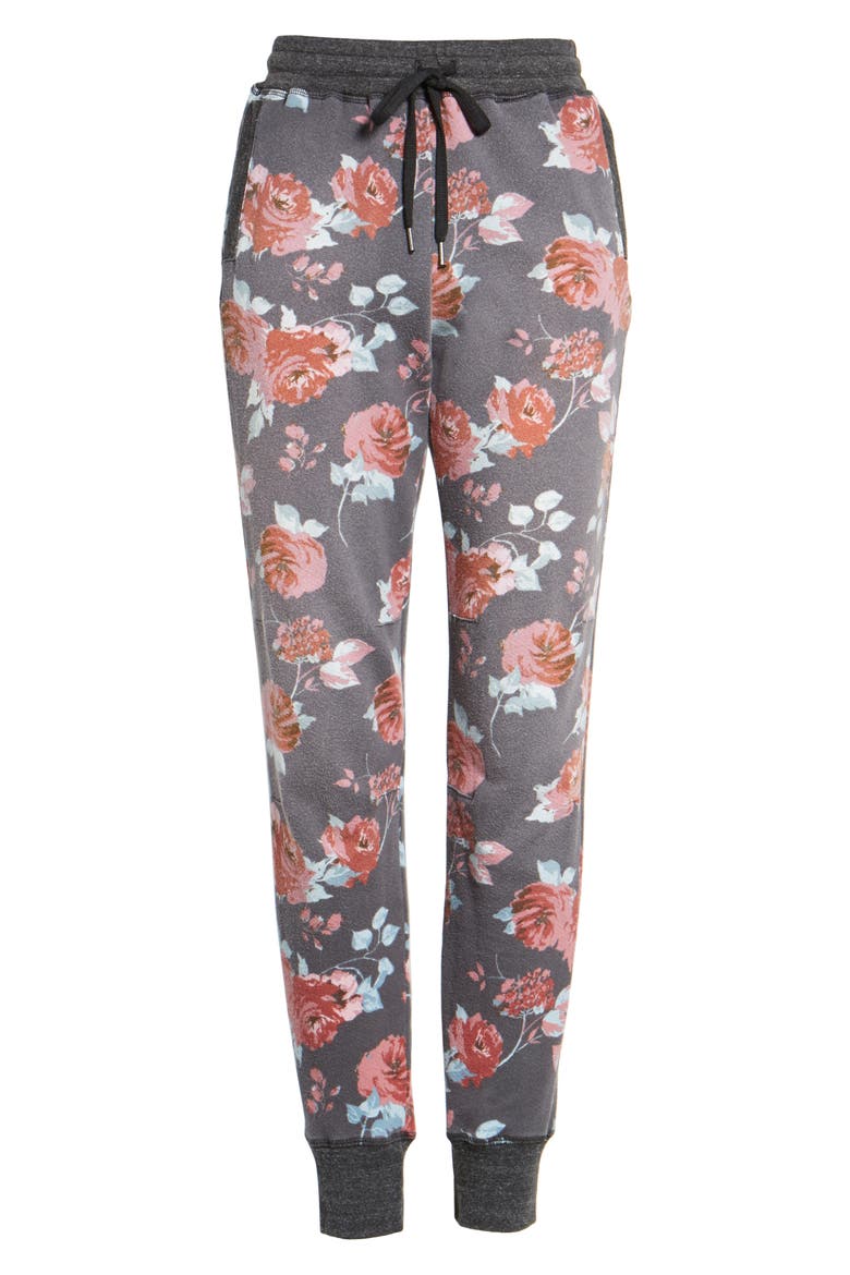 Chelsea Rose Print Jogger Pants, Alternate, color, PITCH BLACK
