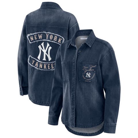 Women's WEAR by Erin Andrews  Denim New York Yankees Washed Oversized Denim Full-Snap Shacket