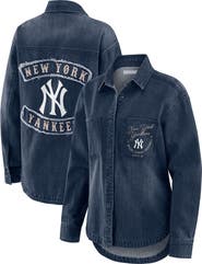 WEAR by Erin Andrews Women's WEAR by Erin Andrews Denim New York Yankees Washed Oversized Denim Full-Snap Shacket