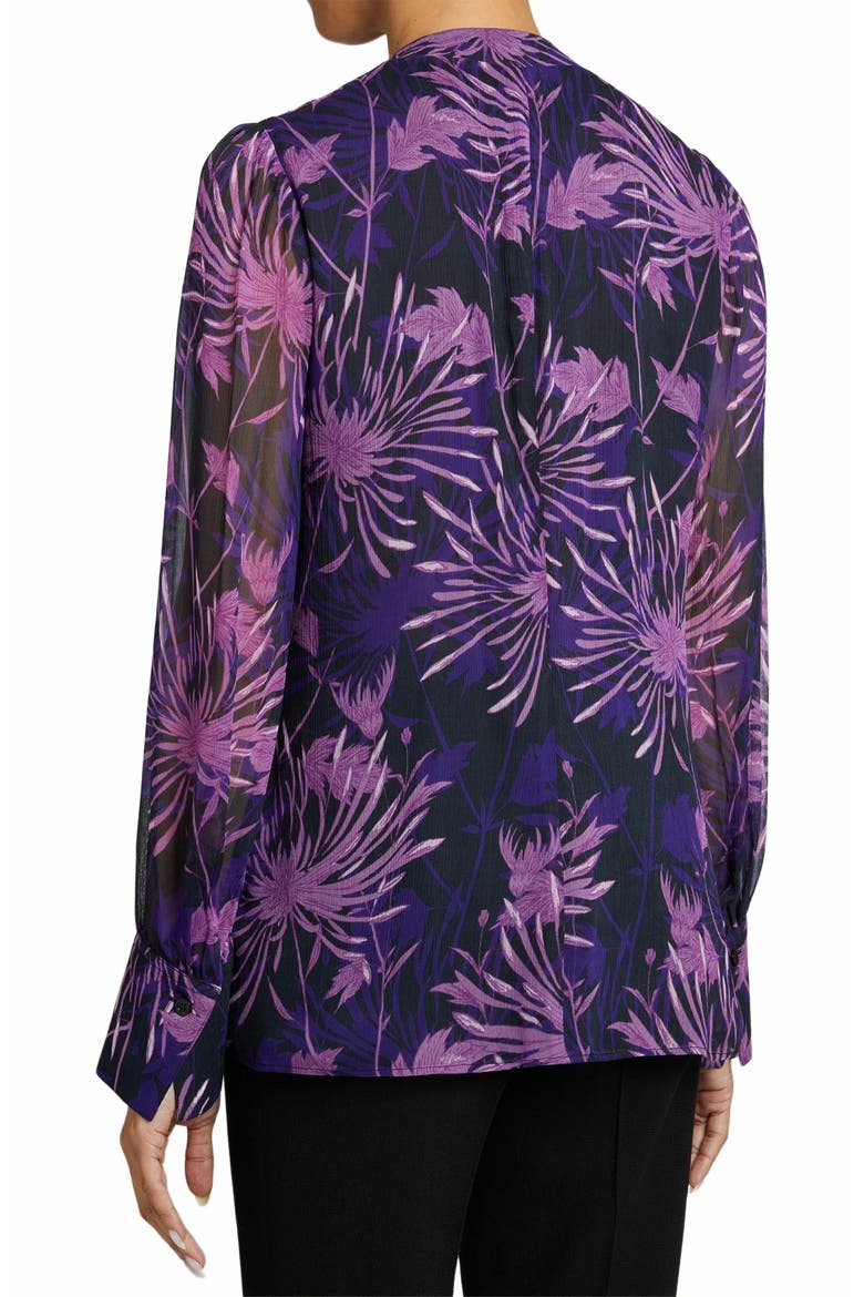 Francis Blouse with Neck Tie in Abstract Floral Crinkled Georgette, Alternate, color, COOL PURPLE