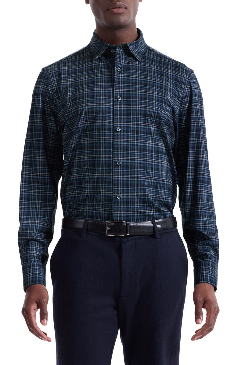Bugatchi Jules OoohCotton<sup>®</sup> Plaid Button-Down Shirt, Main, color, Peacock