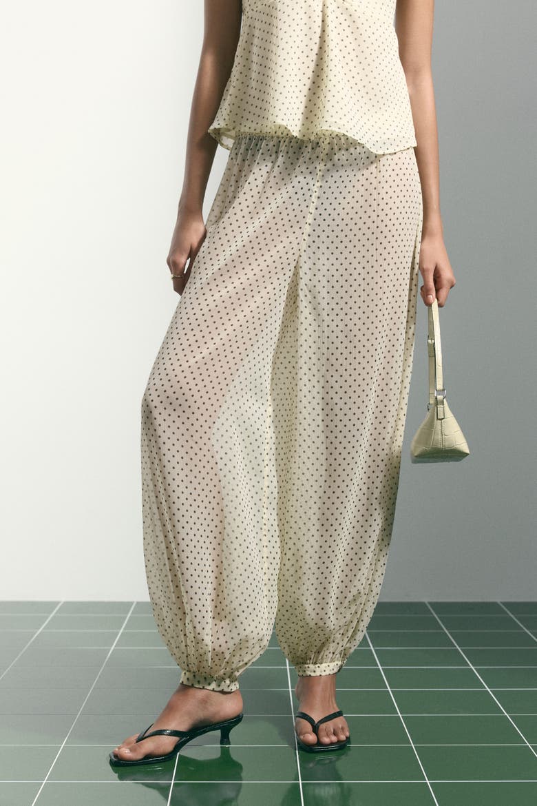 Balloon-leg Pull-on Trousers, Alternate, color, Light yellow/dotted