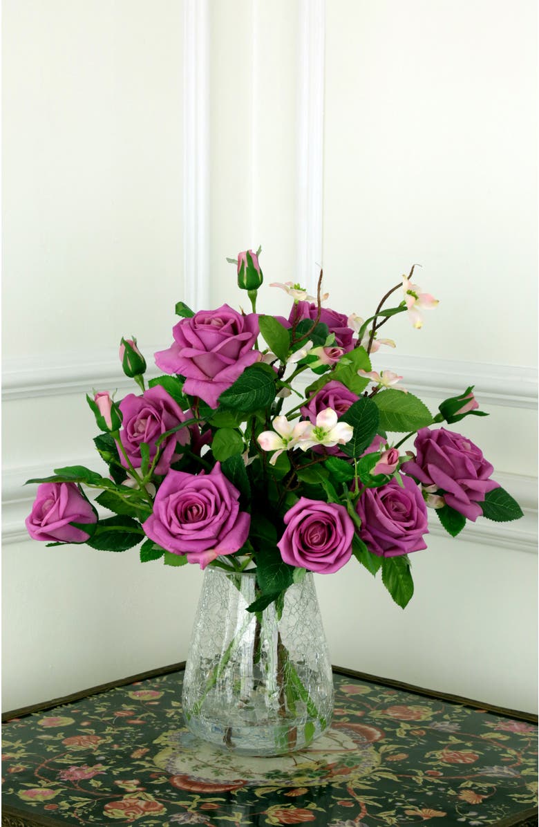 Mark Roberts Roses in Crackle Vase, Alternate, color, Lavender