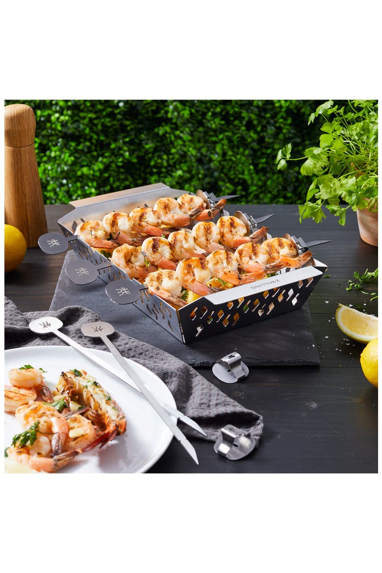 6-Piece Barbecue Skewers & Basket Set, Alternate, color, STAINLESS STEEL