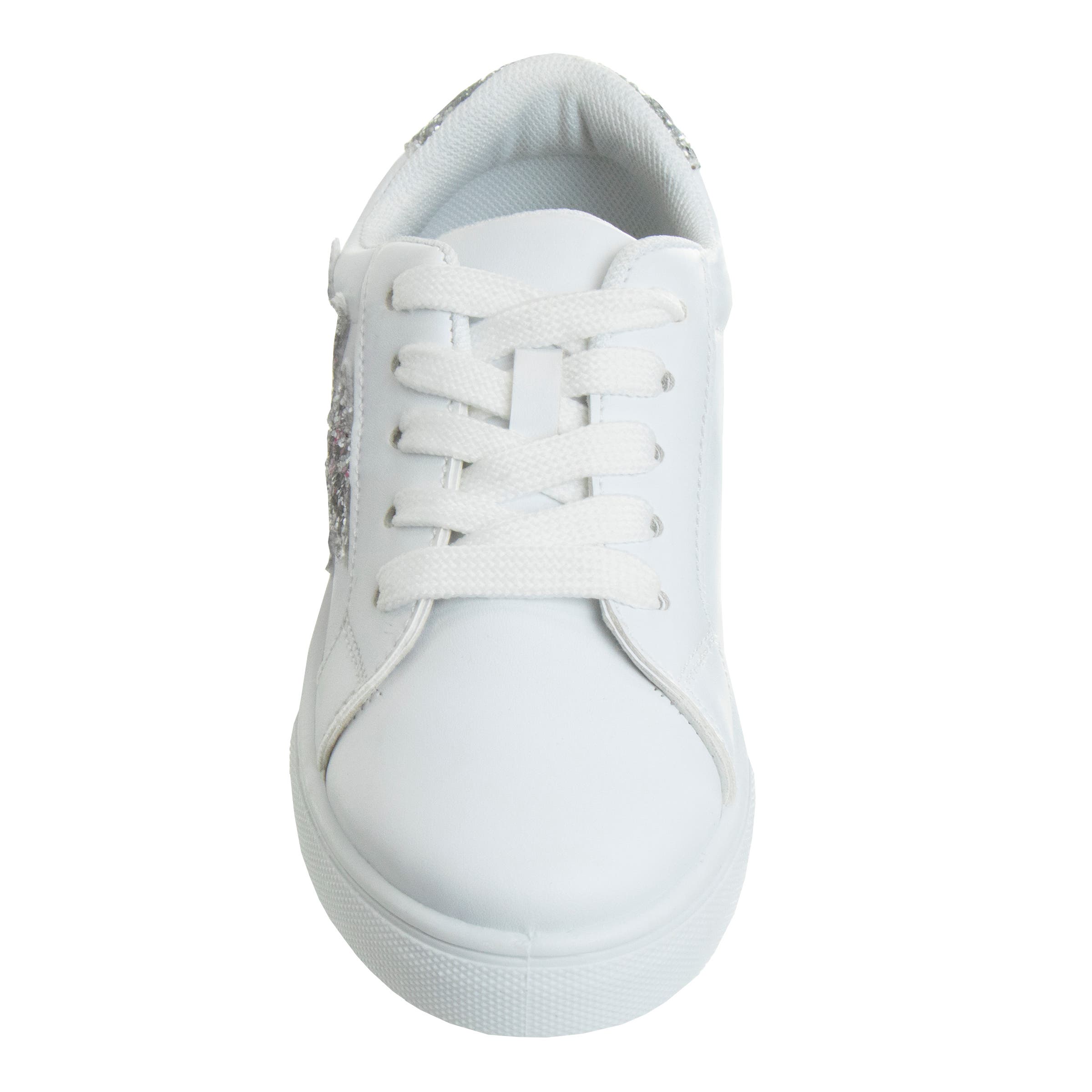 Kensie Girl Lace Up Glittery Casual Sneakers, Alternate, color, White  Silver