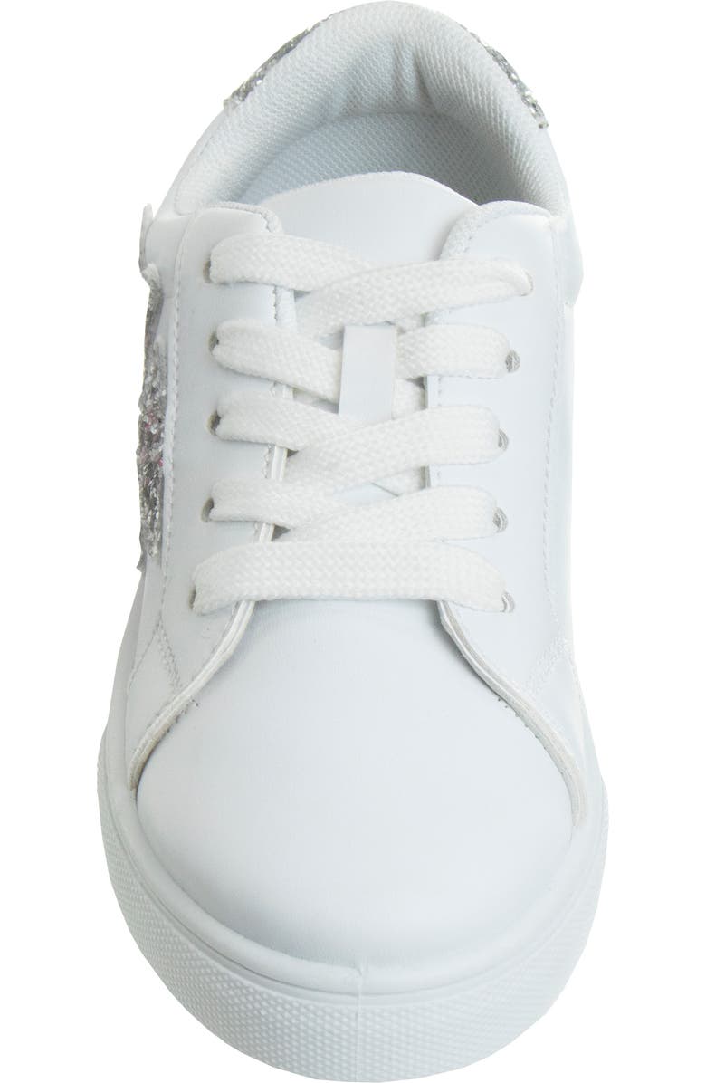 Kensie Girl Lace Up Glittery Casual Sneakers, Alternate, color, White Silver