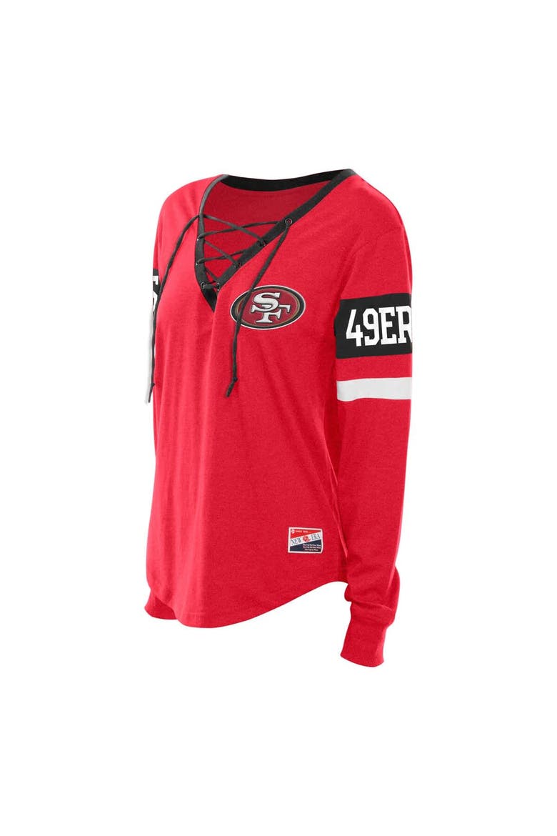 Women's New Era Scarlet San Francisco 49ers Plus Size Throwback Lace-Up Long Sleeve T-Shirt, Alternate, color, Scarlet