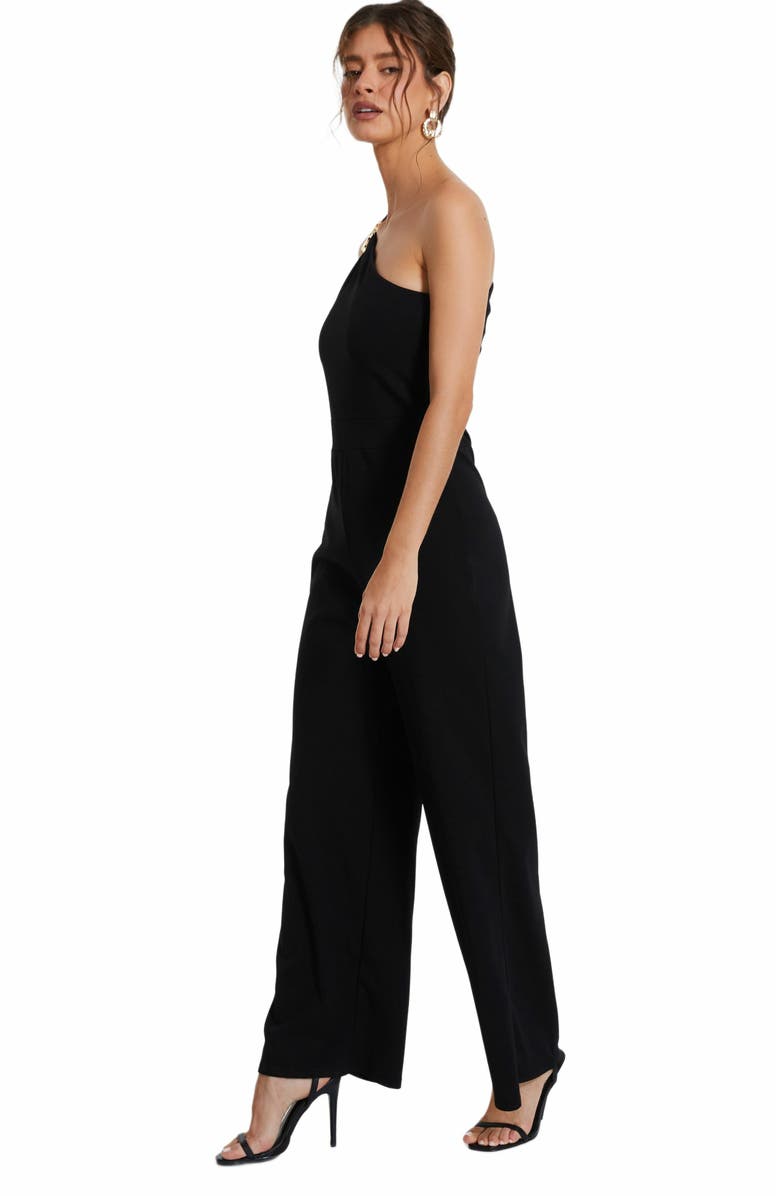 QUIZ One Shoulder Scuba Crepe Jumpsuit With Gold Buckle, Alternate, color,
