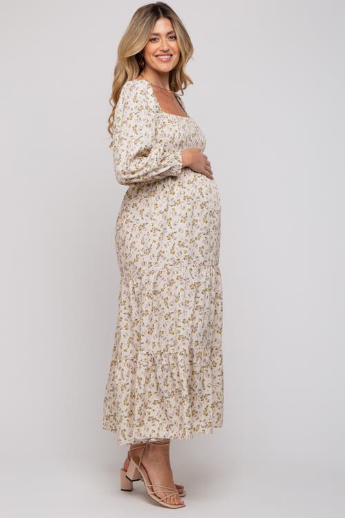 Pinkblush Floral Smocked Long Sleeve Maxi Dress In Multi