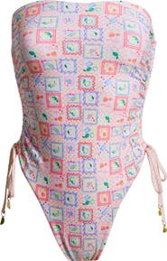 Kulani Kinis Strapless Cinched Tie One-Piece Swimsuit