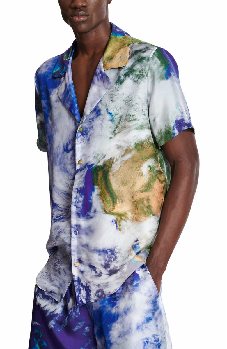 Balmain Pyjama Shirt With Earth Print, Alternate, color, Multicolor