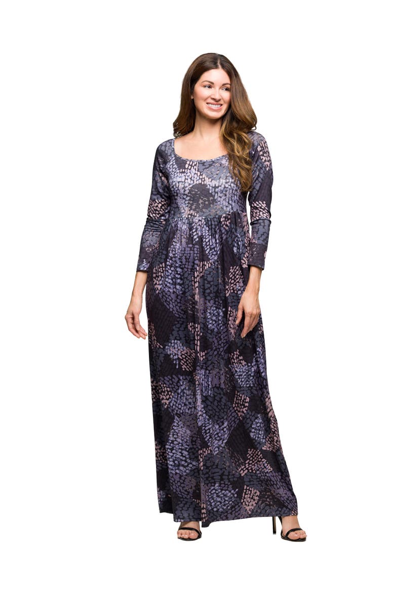 Long Sleeve Empire Waist Maxi Dress in Print, Main, color, Gray Multi