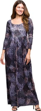 24seven Comfort Apparel Long Sleeve Empire Waist Maxi Dress in Print