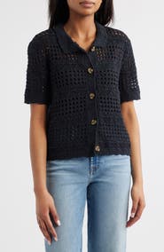 beachlunchlounge Penny Open Knit Short Sleeve Cardigan