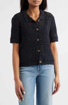 beachlunchlounge Penny Open Knit Short Sleeve Cardigan