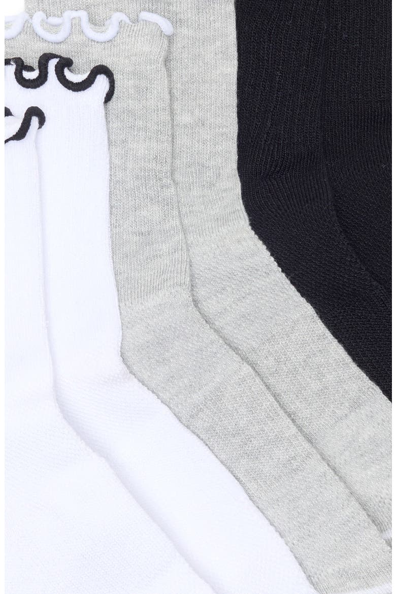 Athleisure Lettuce Edge Assorted 3-Pack Ankle Socks, Alternate, color, WHITE- GREY- BLACK
