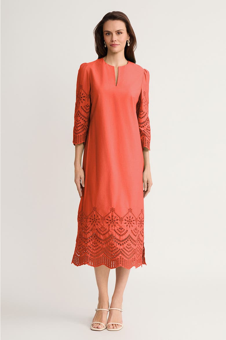 Eyelet Straight Cotton Maxi Dress, Main, color, Sunkist Coral