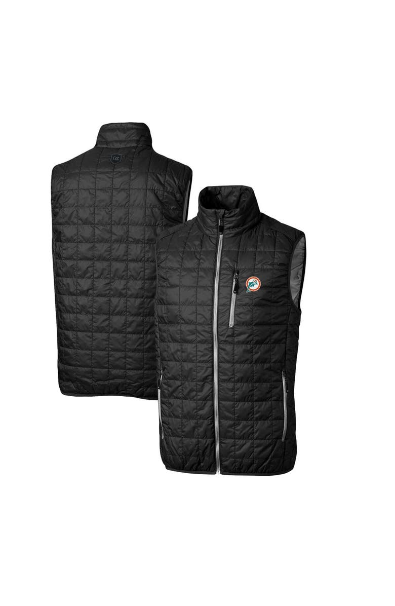 Cutter & Buck Men's Cutter & Buck Black Miami Dolphins Throwback Logo Big & Tall Rainier PrimaLoft Eco Insulated Full-Zip Puffer Vest, Main, color, 