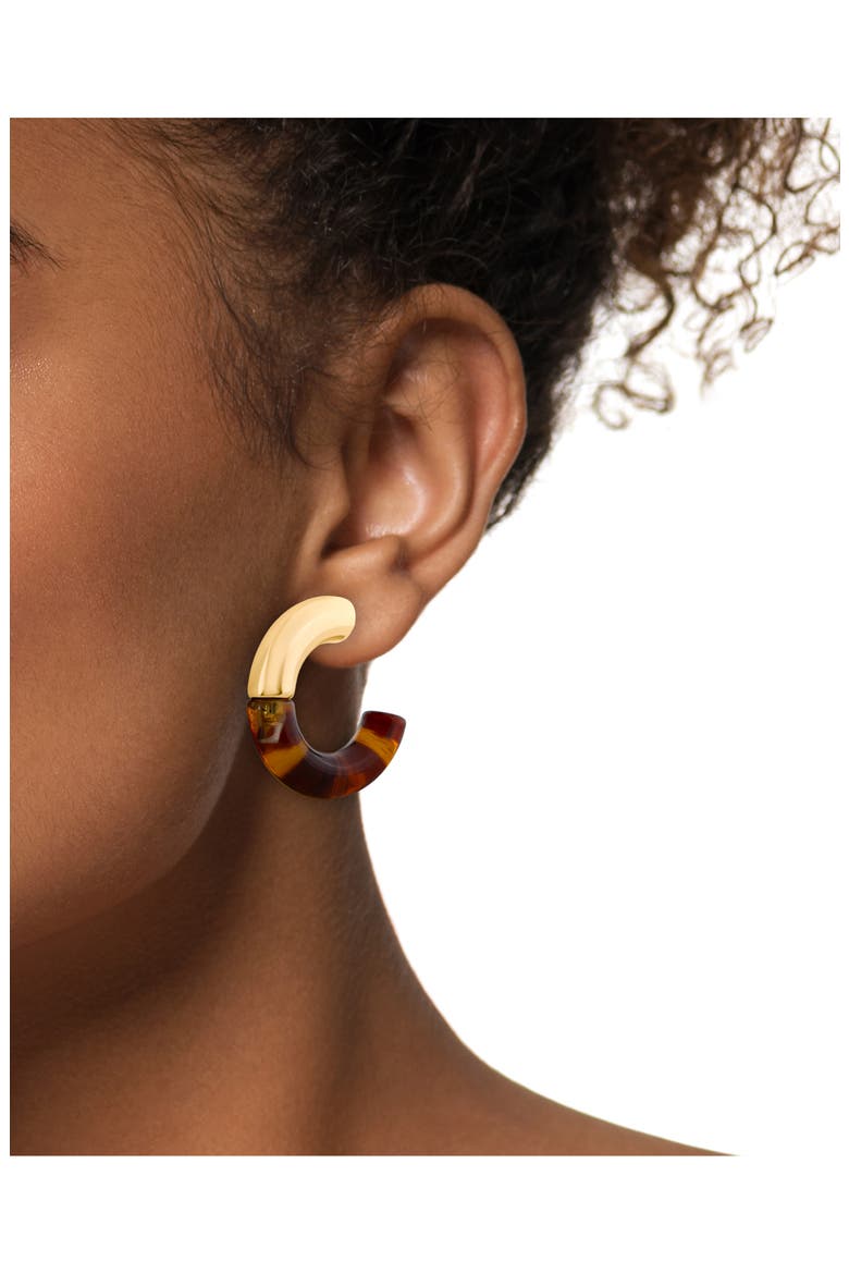 Half Acrylic Hoop Earrings, Alternate, color, TORTOISE/ GOLD