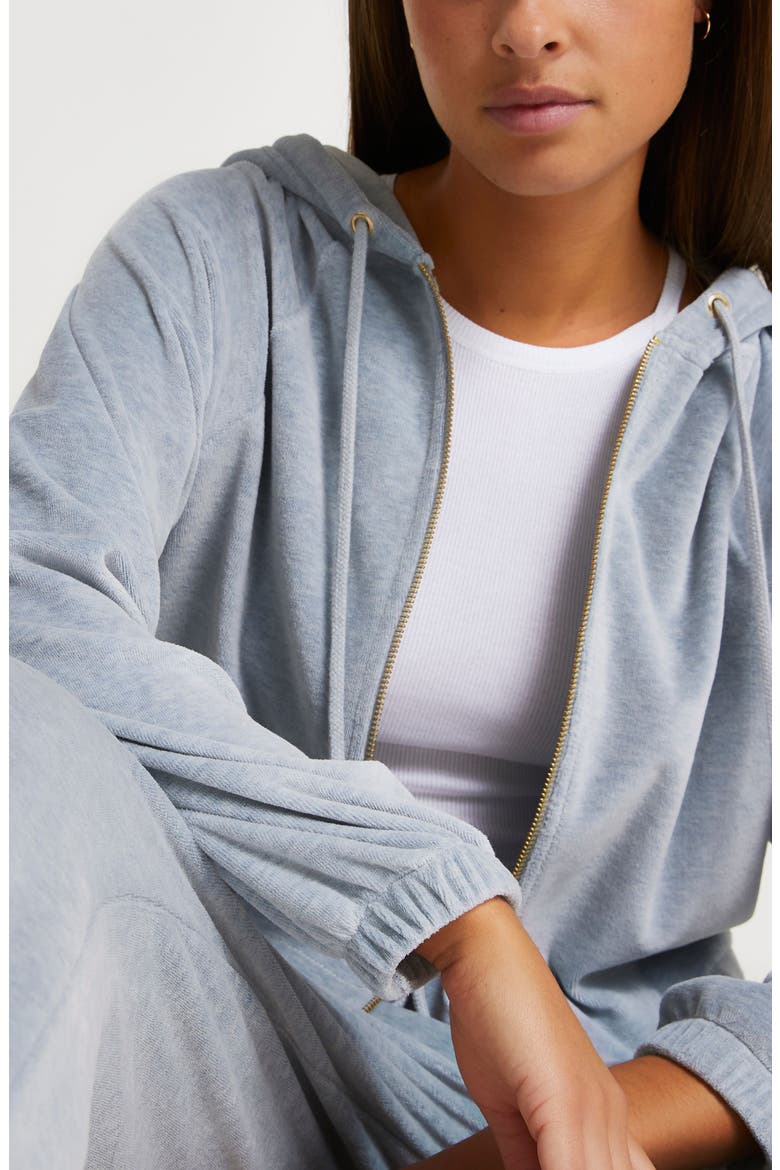 Velour Zip Hoodie, Alternate, color, GREY