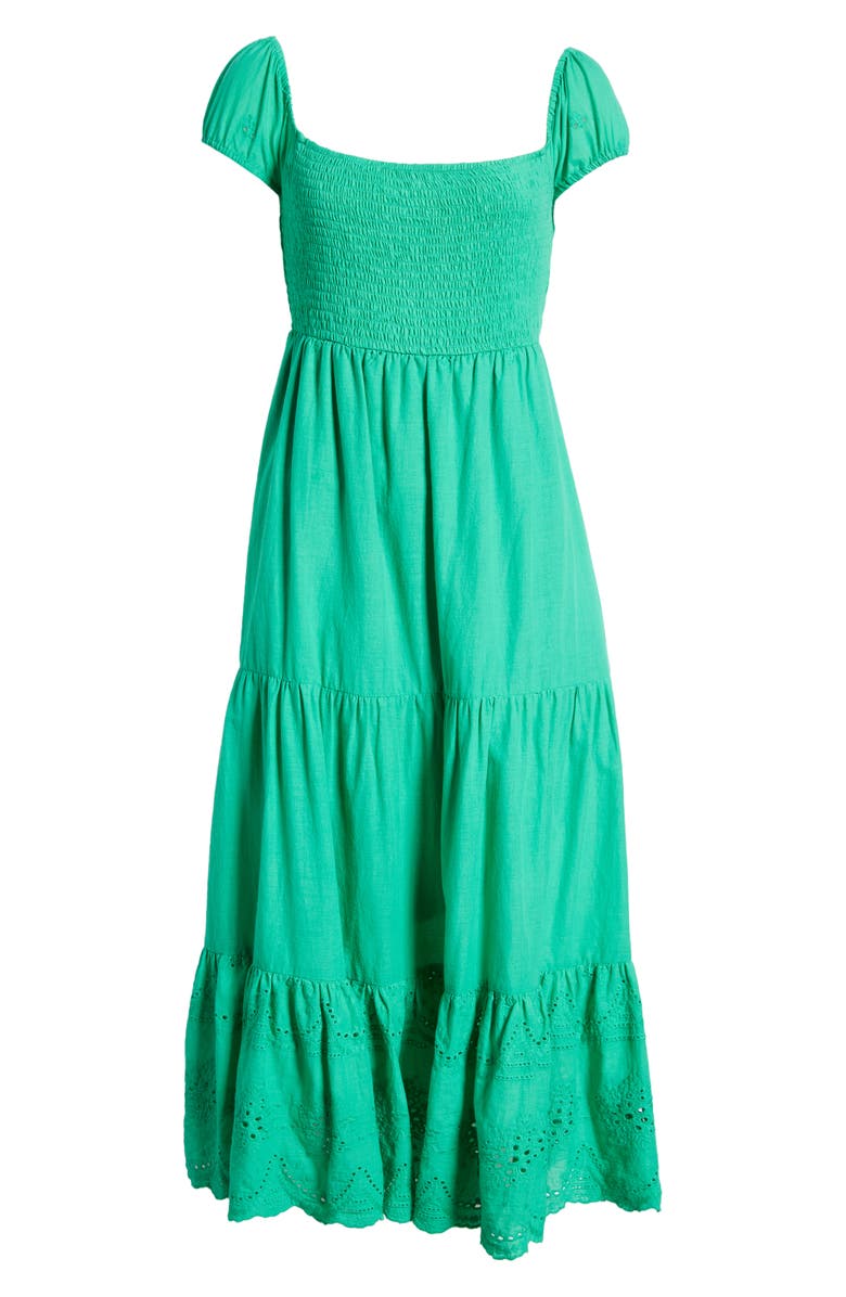 AREA STARS Coco Cotton Smocked Eyelet Midi Dress, Alternate, color,