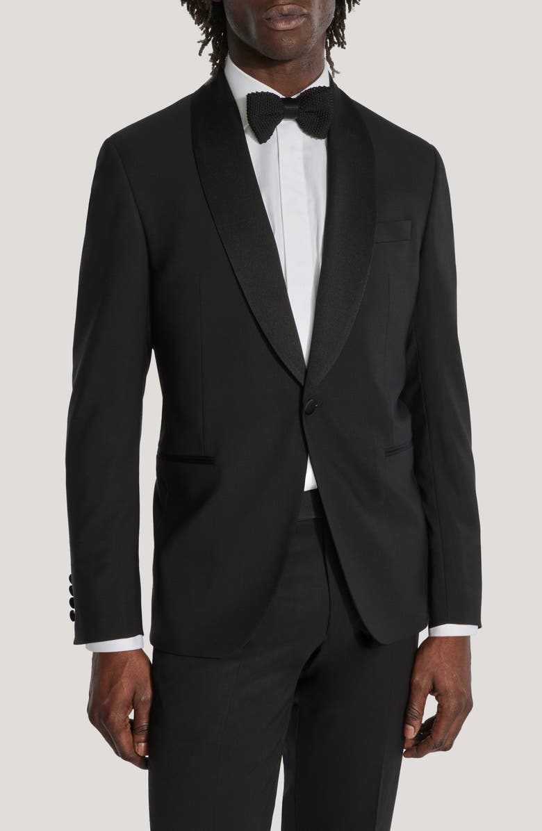 Jack Victor Ethan Shawl Collar Black Wool Tuxedo, Alternate, color, Black
