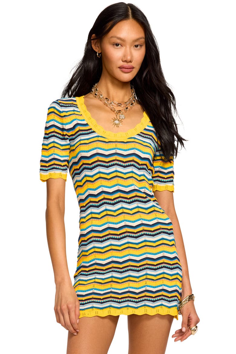 Caitlin Chevron Stripe Cotton Mini Sweater Dress, Alternate, color, SUNSHINE CHEVRON
