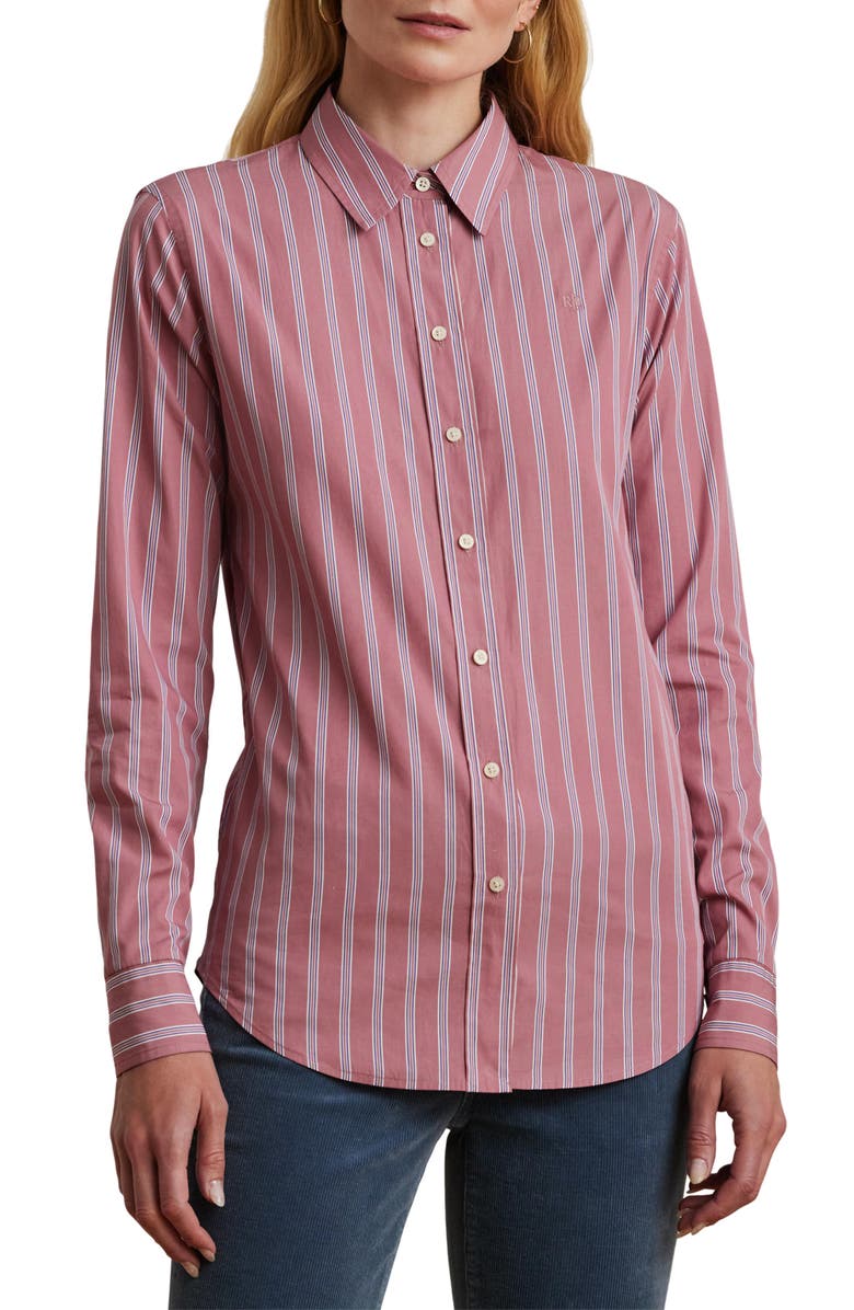 Lauren Ralph Lauren Classic Fit Striped Broadcloth Shirt, Main, color, Blush Multi