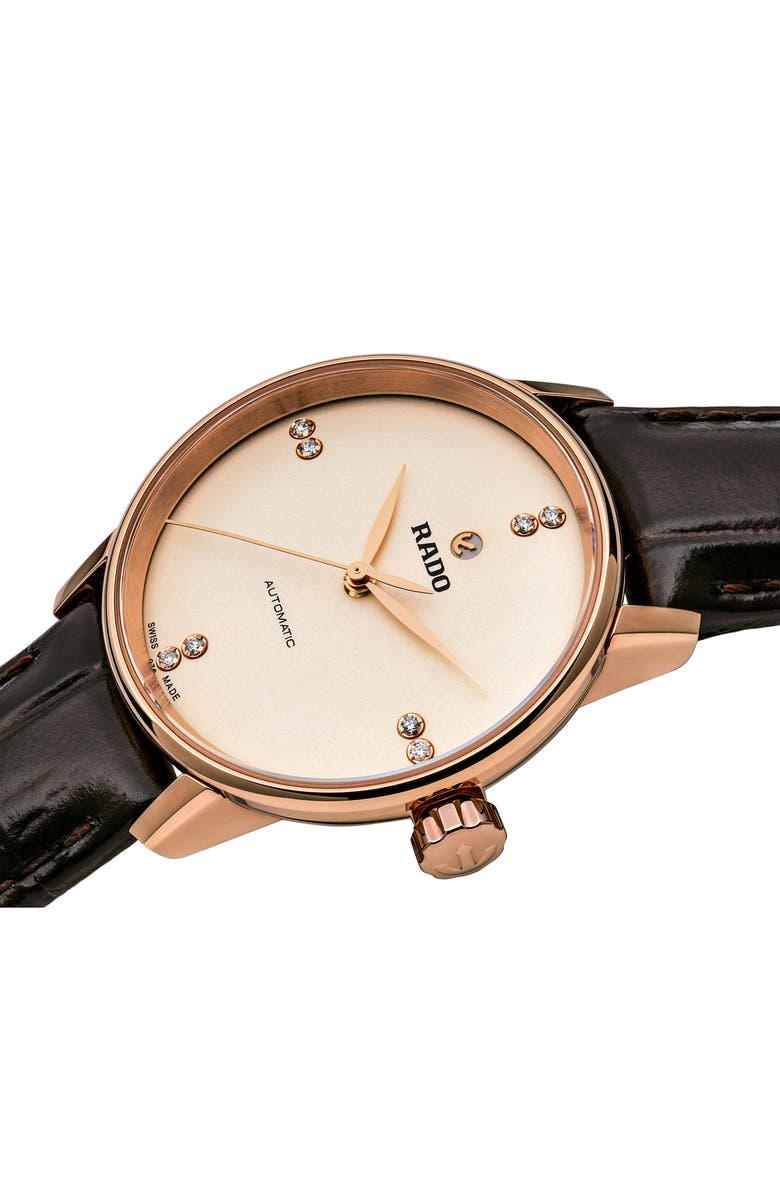 RADO Coupole Classic Diamond Leather Strap Watch, 32mm, Alternate, color,