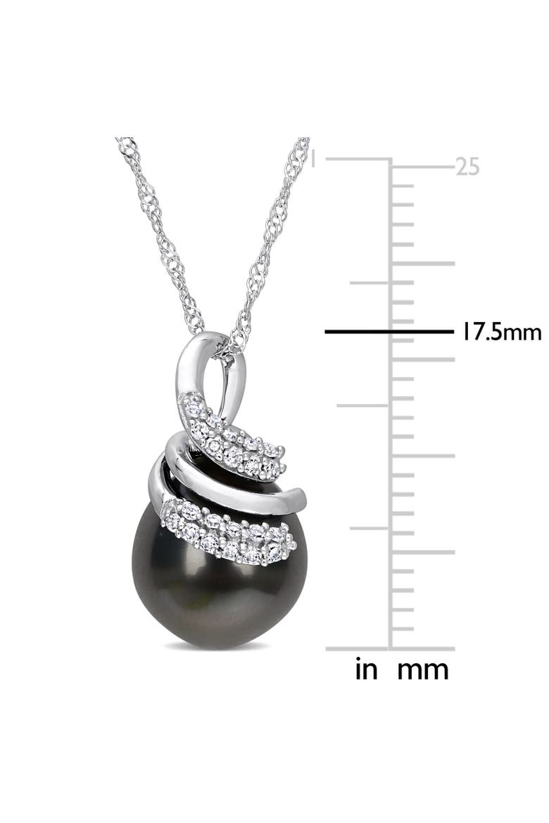 Cultured Pearl & Diamond Swirl Necklace, Alternate, color, Tahitian Pearl/14K White Gold