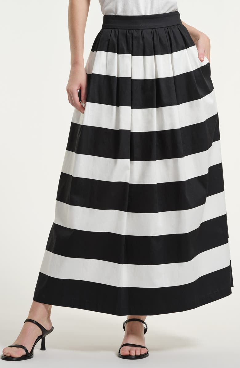 Isaac Mizrahi New York Wide Stripe Stretch Cotton Maxi Skirt, Main, color, Black/ White