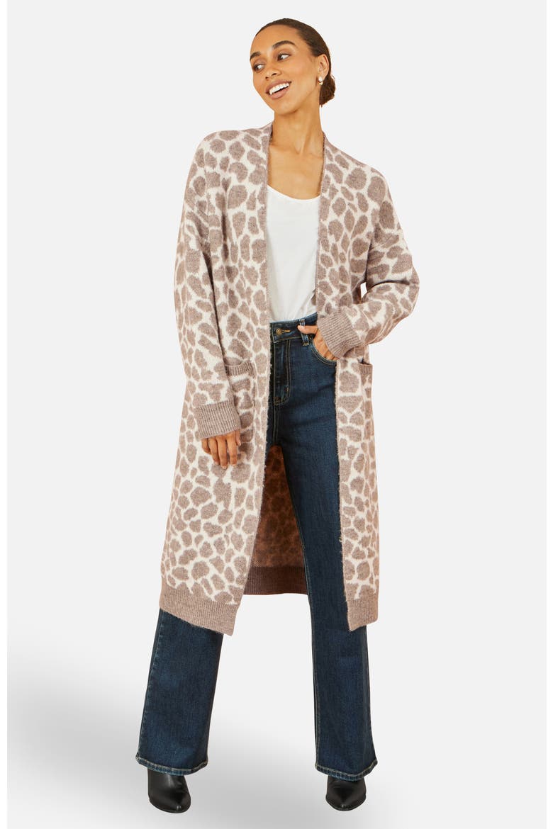 Animal Print Intarsia Long Cardigan, Main, color, Beige
