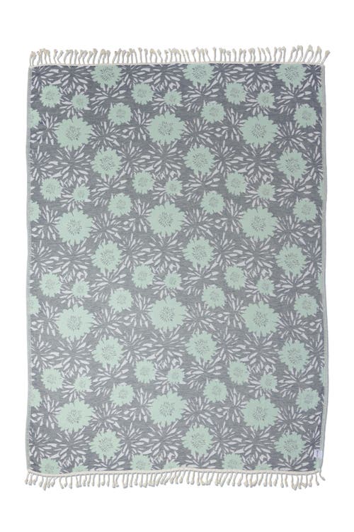 InfuseZen Flower Pop Organic Cotton Medium Weight Throw Blanket in Navy With Mint Flowers  product