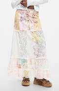 Desigual Floral Eyelet Embroidered Tiered Midi Skirt