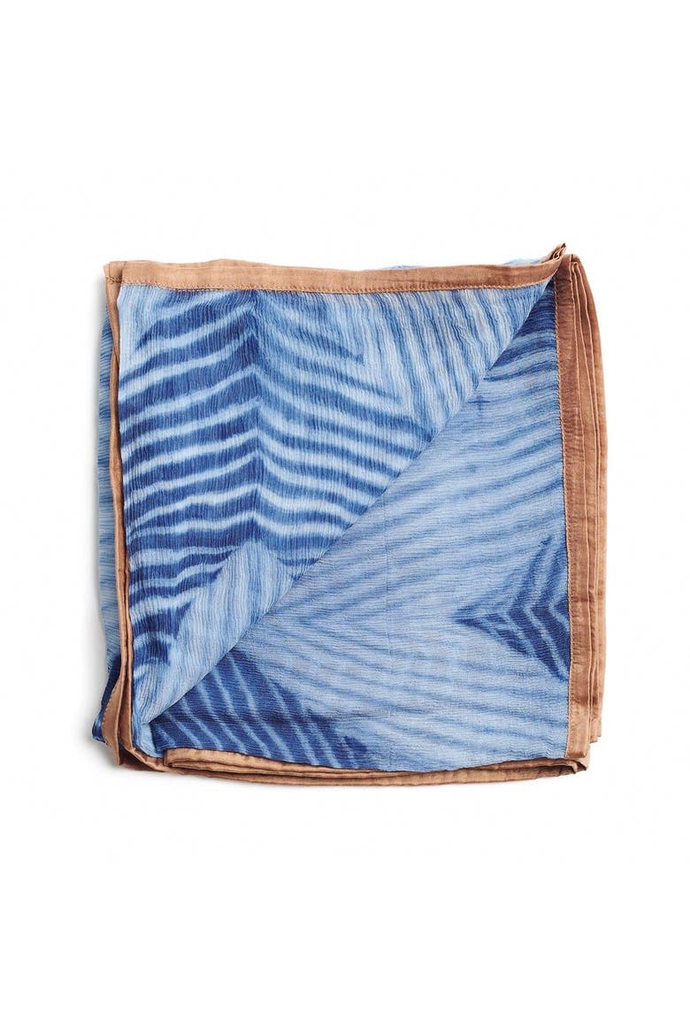 Samu Black Hand Crafted Shibori Print Silk Chiffon Sqaure Scarf, Main, color, Black/Indigo