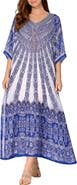RANEES Filigree Print V-Neck Maxi Caftan