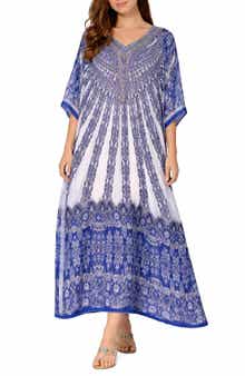 RANEES Filigree Print V-Neck Maxi Caftan