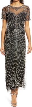 Pisarro Nights Illusion Beaded Mesh Column Gown