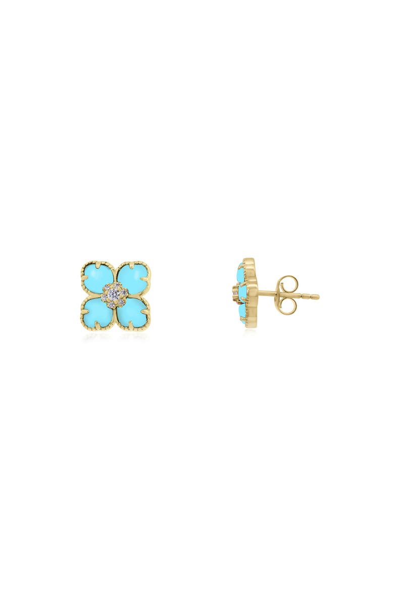 Turquoise CZ Flower Stud Earrings, Main, color, Turquoise
