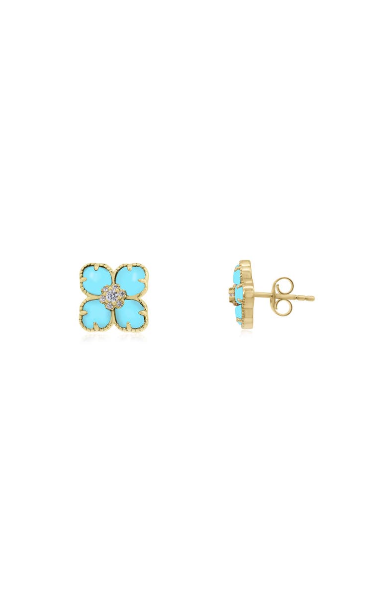 The Lovery Fine Jewelry Turquoise CZ Flower Stud Earrings, Main, color, Turquoise