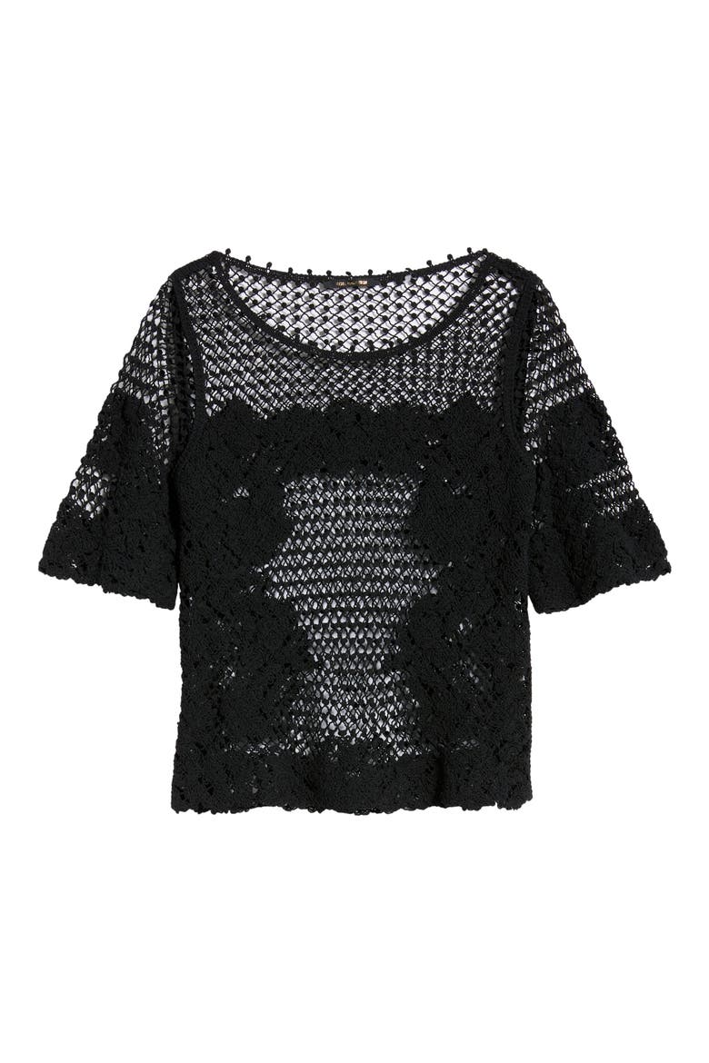 Magnolia Open Stitch Cotton Top, Alternate, color, BLACK