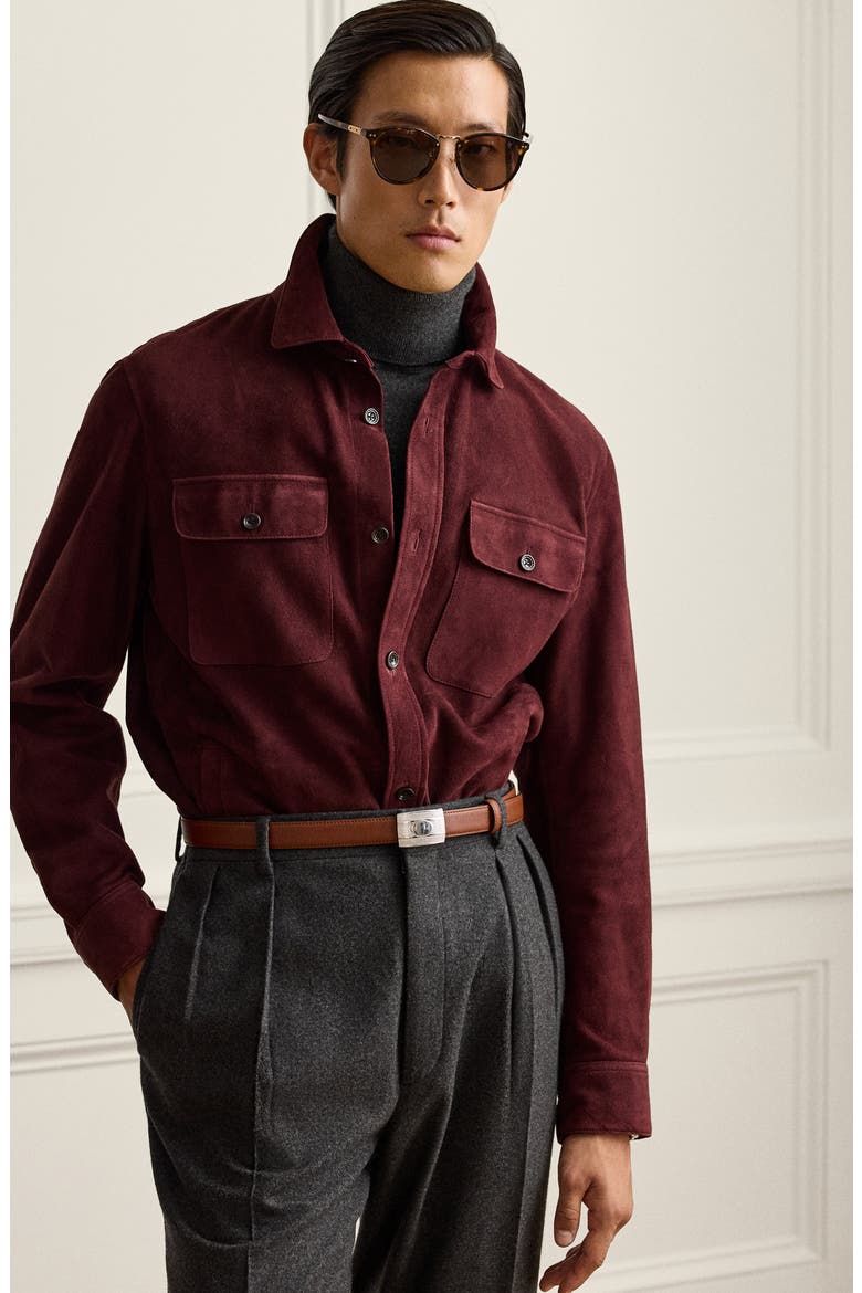 Calloway Insulated Lambskin Suede Shirt Jacket, Alternate, color, BORDEAUX