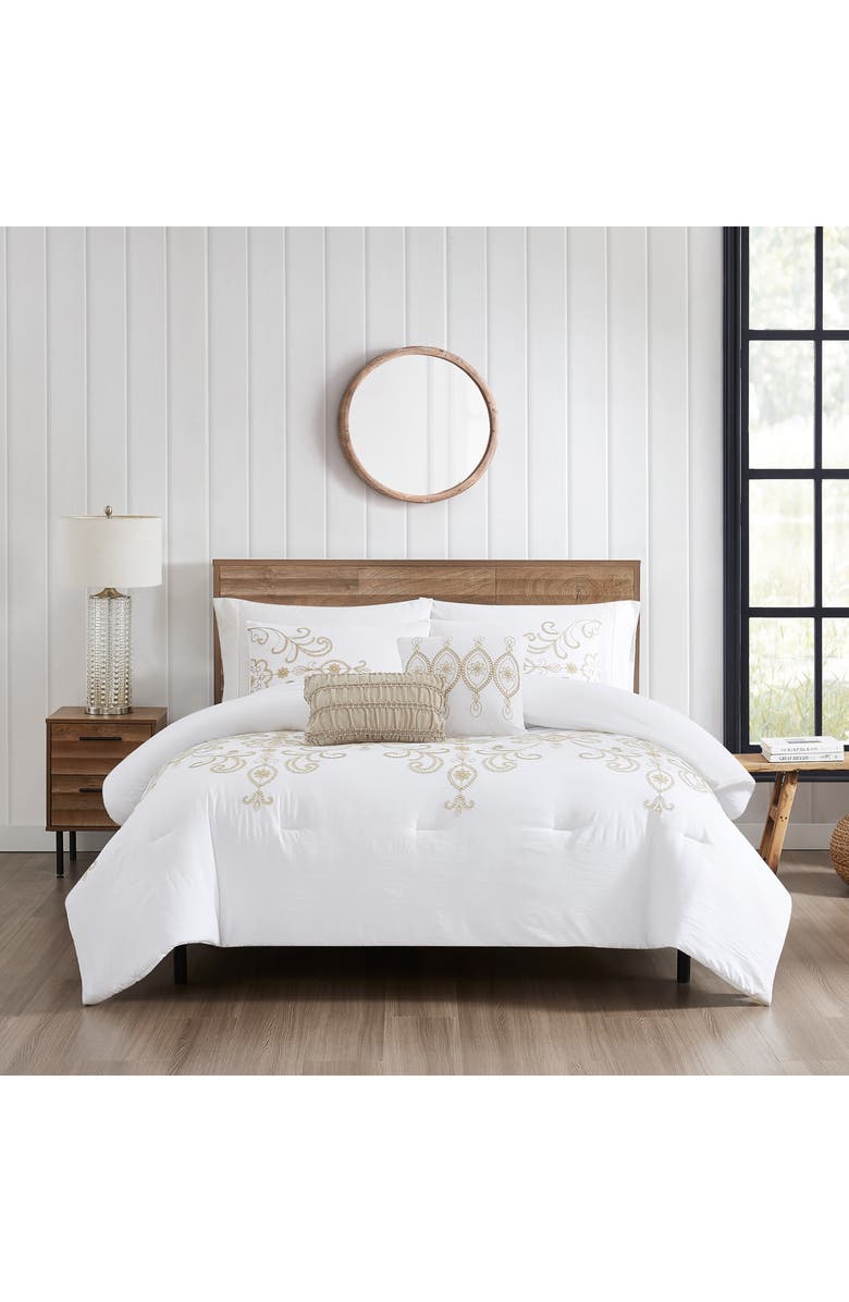 Modern Threads Sabrina 5-Piece Comforter Set, Alternate, color, White With Gold Embroidery
